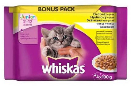 Whiskas Junior drůbeží výběr v želé 4 x 100 g od 48 Kč