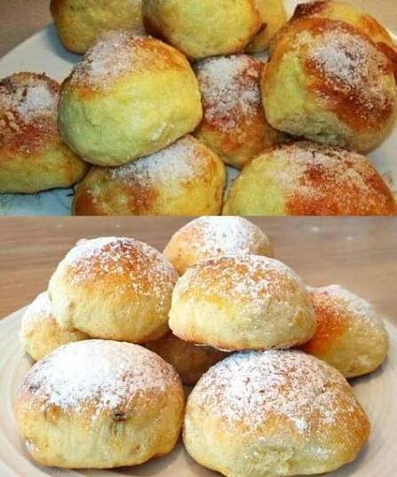 there are several different types of pastries on this plate and in the middle one is filled with powdered sugar