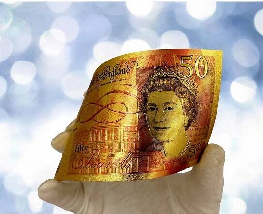50 BRITSKÝCH LIBER Sběratelská bankovka Pozlacená replika z PVC Ozdoba Tématika 50 Funtów Brytyjskich