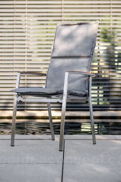 GardenConcept | Stohovatelné jídelní křeslo s vysokou opěrkou Mika, Stern, nerez, textilen, teak - Vybavení pro terasu 