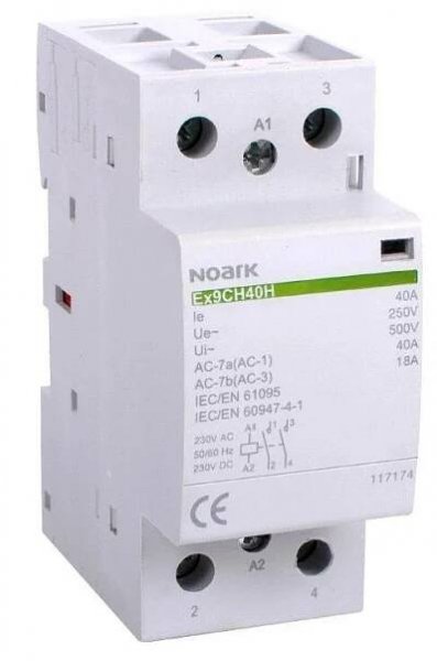 NOARK 117174 Ex9CH40H 20 230V AC/DC Tichý instalační stykač, 40A, 230V AC/DC, 2 zapínací kontakty