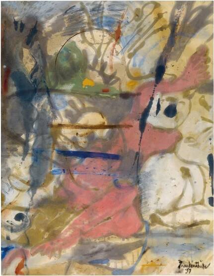 Thumbnail - Helen Frankenthaler, Europa, 1957. Oil on unsized, unprimed canvas, 70 × 54 ½ inches (177.8 × 138.4 cm) © 2018 Helen Frankenthaler Foundation, Inc./Artists Rights Society (ARS), New York