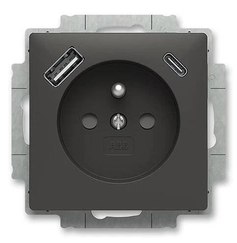 Zásuvka ABB ZONI s USB nabíjením A+C, matná černá