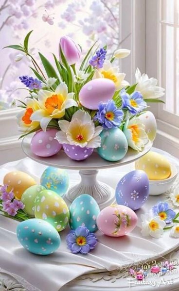 an easter cake with eggs and flowers on it