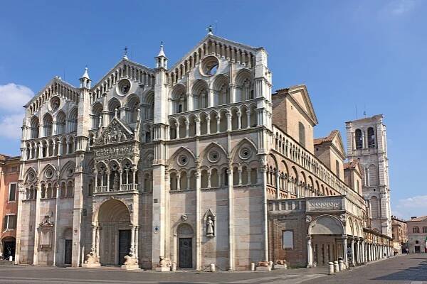 Antique Ferrara cathedral famous catholic landmark in Emilia Romagna Italy