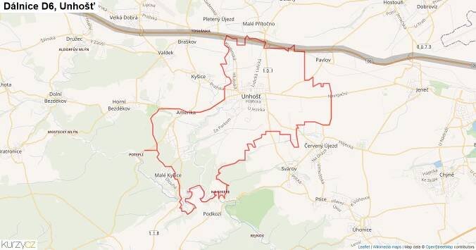 Unhošť, Dálnice D6 - Mapa | Kurzy.cz