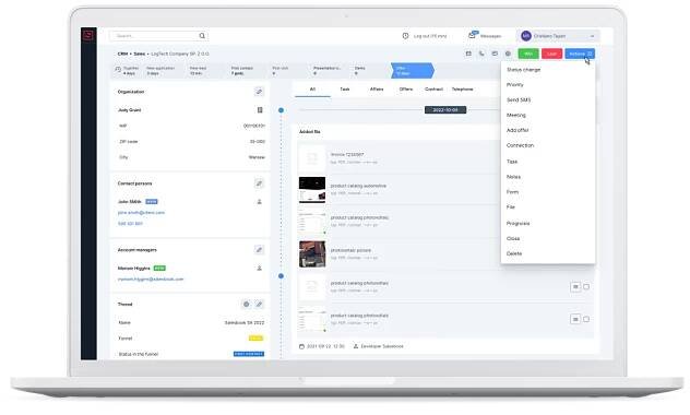 List of Salesbook CRM features available in the Actions button.