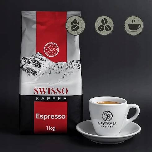 Káva Zrnková 100% Arabica 1 kg - Swisso Kaffee Espresso - Aromatická Značka Swisso
