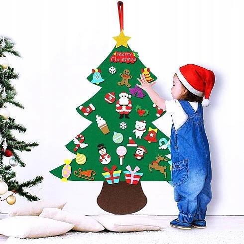 PLSTĚNÝ VÁNOČNÍ STROMEK NA ZEĎ DIY pro děti HRAČKA 3D S OZDOBAMI Typ borovice