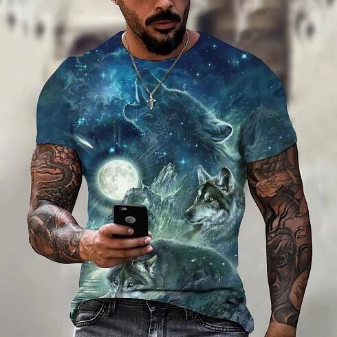 3D Print Wolf Tričko pro muže Letní oversized Topy s krátkým rukávem Pulovr 2023 Móda Streetwear Pánské cool oblečení Levné Trička