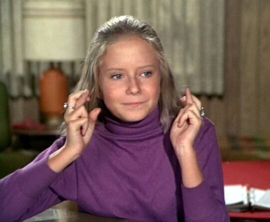 Eve Plumb as Jan Brady in the Brady Brunch episode, "Getting Davy Jones." Original air date, December 10, 1971. Season 3, episode 12. Image is a screen grab.