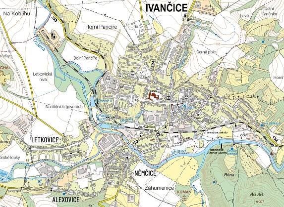 Ivančice, základní topografická mapa 1:10 000 (ZTM10), 2024, Český úřad zeměměřický a katastrální, https://cuzk.gov.cz/.