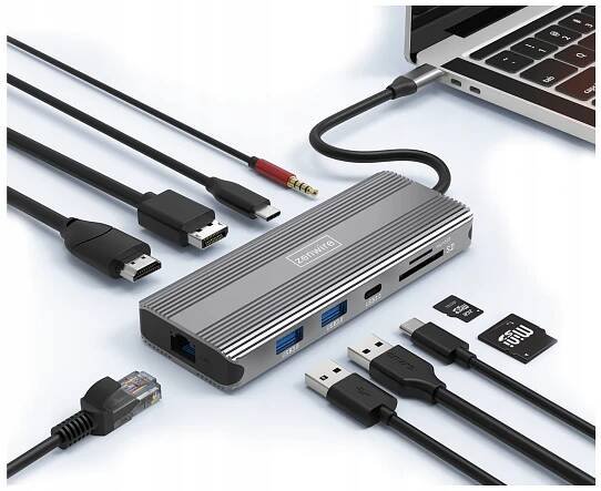 HUB USB-C adaptér 10v1 DisplayPort 1.4 HDMI 2.1 8K 4K 120Hz DisplayPort M1