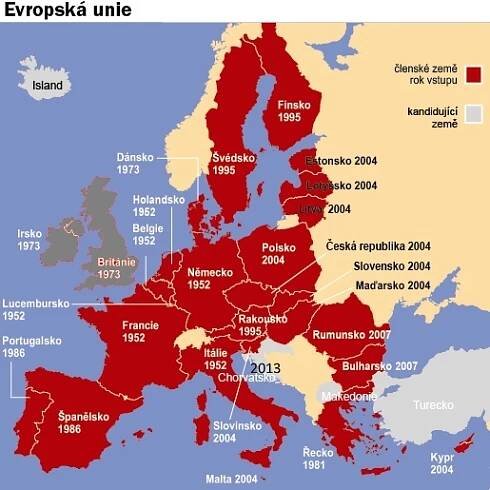 Členské země EU včetně roku připojení do Evropské unie (aktualizace 2022)