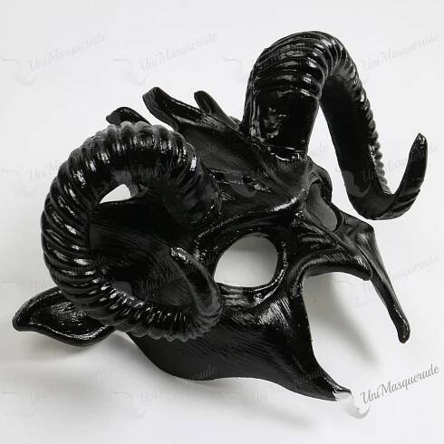 Fire Demon Ram Horn Masquerade Black Devil Mask