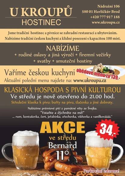 Novinky a akce - Hostinec U Kroupů Havlíčkův Brod