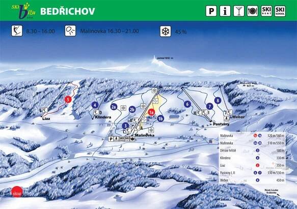 Ski areál Bedřichov - informace a mapa