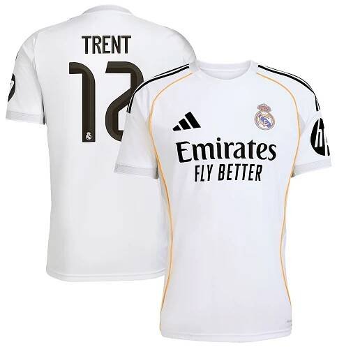 Real Madrid adidas Home Shirt 2025-26 with Trent 12 printing