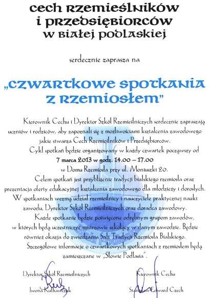 Czwartkowe spotkania z rzemiosłem – Gmina Janów Podlaski