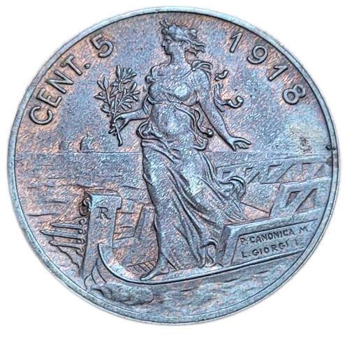 ✅Itálie 5 centesimi 1918 - Král Viktor Emanuel III. (1900 - 1946) - Numismatika