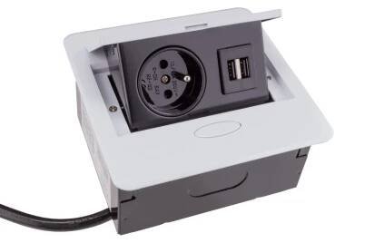 bílá vyklápěcí zásuvka do kuchyňské linky 1x230V+2xUSB