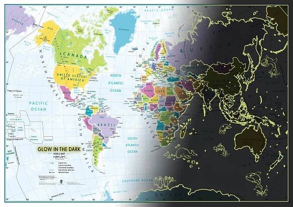 Dětská nástěnná mapa světa fosforeskující ve tmě