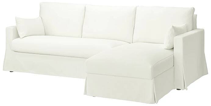 Bílá rohová sekční pohovka, čistý moderní design, čalouněná směsí bavlny a polyesteru.