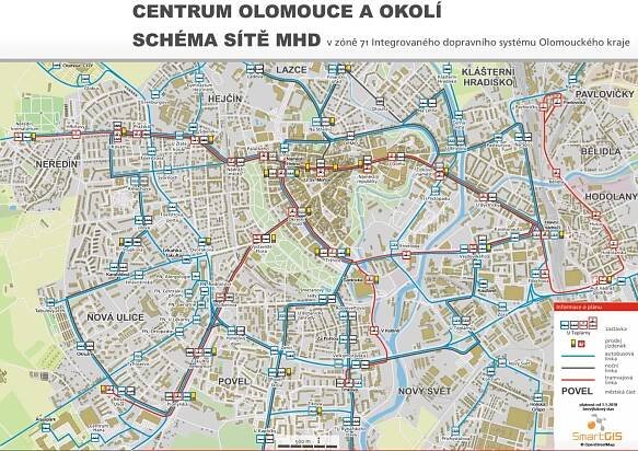 Olomouc mapa MHD městská hromadná doprava