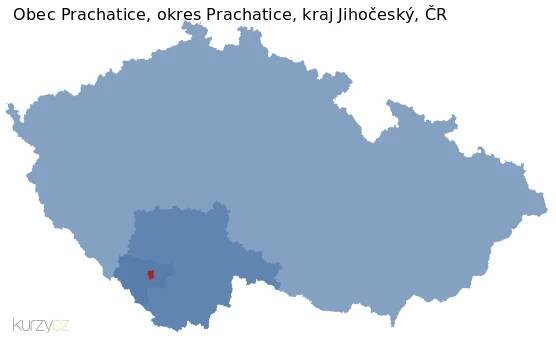 Mapa obce Prachatice, okresu Prachatice a kraje v ČR
