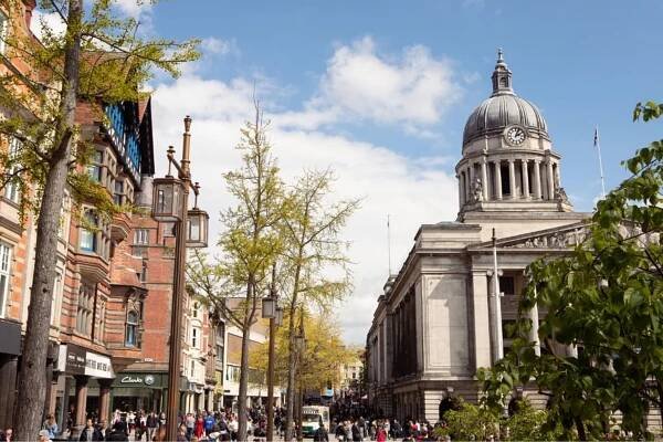The exterior of Nottingham Council House in the sunshine