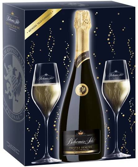 Bohemia Sekt Prestige Demi sec a dvě sklenice