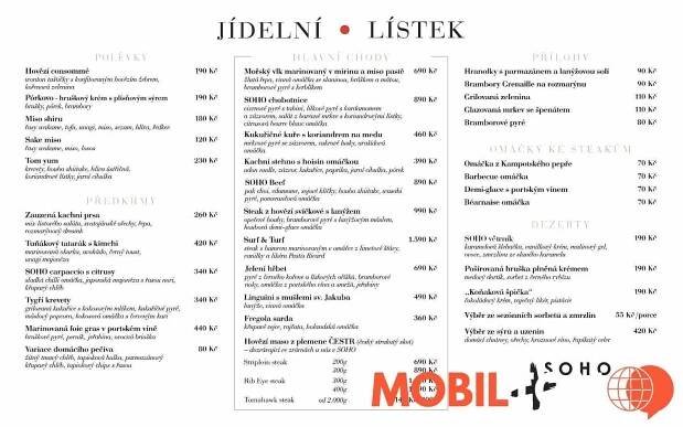Soho Restaurant Lounge Menu - Praha 4
