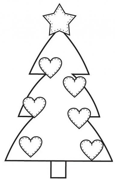 Christmas Tree with Hearts Coloring Page