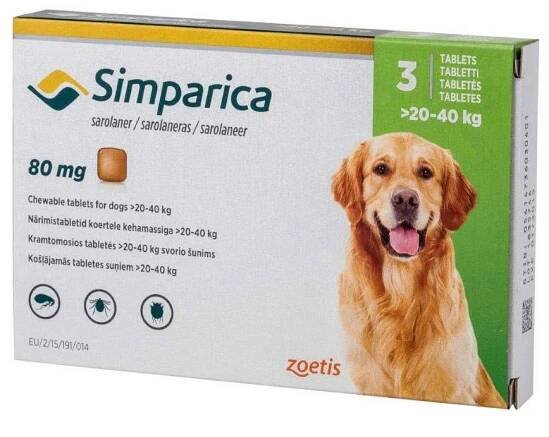 Simparica 80mg – 20 to 40kg 3 tablets