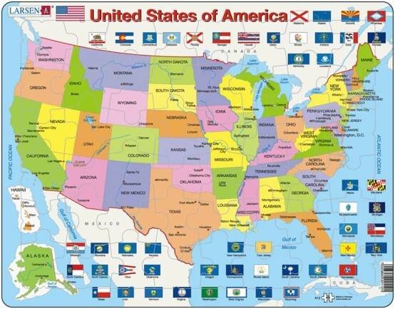 LARSEN Puzzle Spojené státy Americké - politická mapa (anglicky) 48 dílků