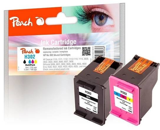 PEACH kompatibilní cartridge HP F6U66AE, F6U65AE, No 302 MultiPack, black, colour