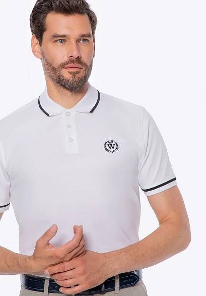 Pánské bavlněné polo tričko s kontrastními lemy, bílo-černá, M0-99-102-0-S, Obrázek 1