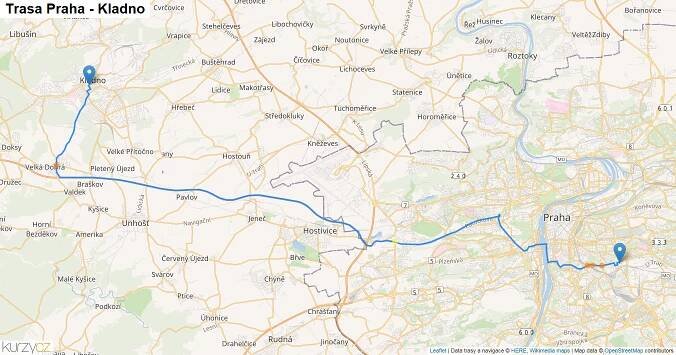 Praha-Kladno, mapa trasy