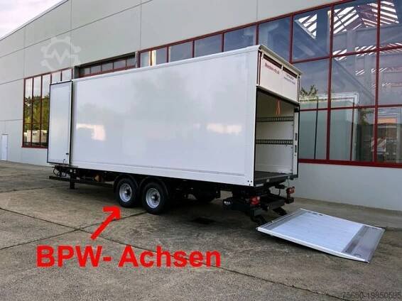 Skříňový přívěs Möslein TKO105 D-L 7 m  Tandem Koffer, Ladebordwand 1,5 t + DurchladbarNeufahrzeug --
