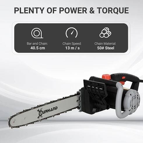 1600W Electric Chainsaw with Double Brake, Tool-Free Chain Tensioning and 16inch Guide Bar and Chain, Power Saw to Cut Wood