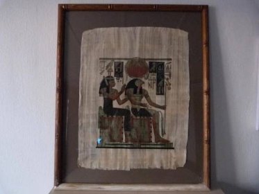 Obraz starý ručně malovaný pravý papyrus Egypt 55x45 Amemhet Ra-Horakh - Starožitnosti a umění