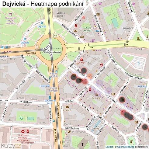 Mapa Dejvická - Firmy v ulici.