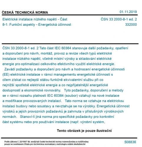 ČSN 33 2000-8-1 ed. 2 - Elektrické instalace nízkého napětí - Část 8-1: Funkční aspekty - Energetická účinnost
