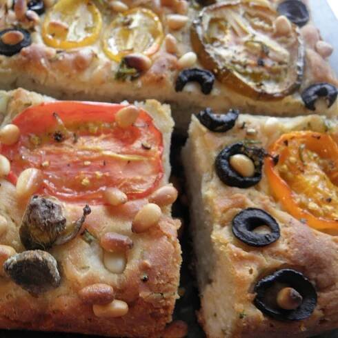 Tomato and chive focaccia