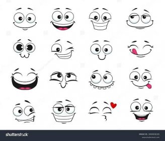 Face výraz izolované vektorové ikony, vtipné kreslené emoji snění, zamilovat se, smích a úsměv. Pocity obličeje, emotikony líbání, šťastný a ukázat jazyk, zubatý. Nastavené kladné výrazy ploch