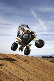Can-Am built their 450 to be the lightest of the bunch. It feels that way in the air and when it lands. The shocks provide pillow soft landings. We do wonder why Can-Am used steel handlebars instead of aluminum ones. It could have been to dampen vibration from the aluminum chassis. 