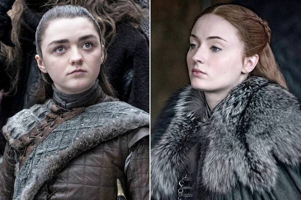 Maisie Williams (left) plays Arya Stark and Sophie Turner portrays Sansa Stark on "Game of Thrones."