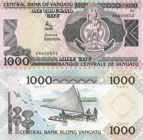 VANUATU 1000 Vatu 1982 P-3 Seria AA nízké čísla: pod AA000680 !!! UNC - Sběratelství