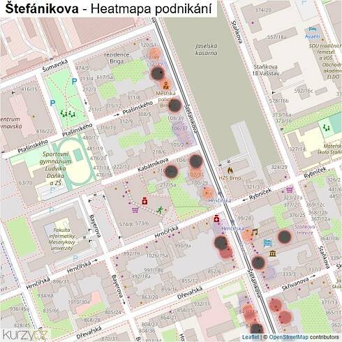 Mapa Štefánikova - Firmy v ulici.