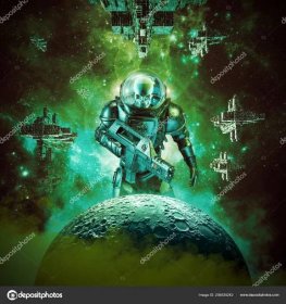 Skeleton Military Astronaut Warrior Illustration Science Fiction Scene Evil Skull Stock Illustration by ©grandeduc #256535242